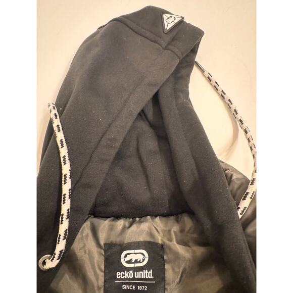 Men's Ecko Unltd Hooded Puffer Vest Full Zip Camouflage Logo Size 2XL Green - Picture 7 of 11